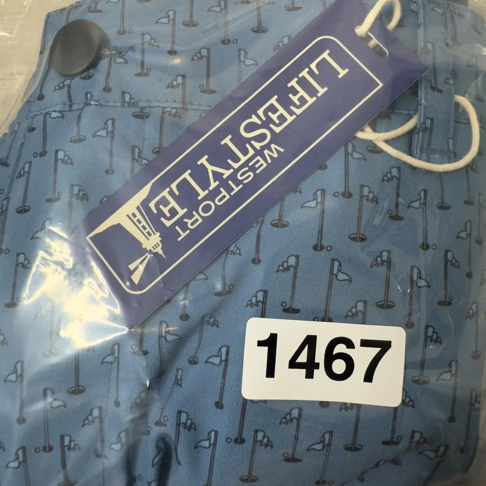 Westport Lifestyle Shorts Mens 42 Blue Golf Flag Print Chino Flat Front